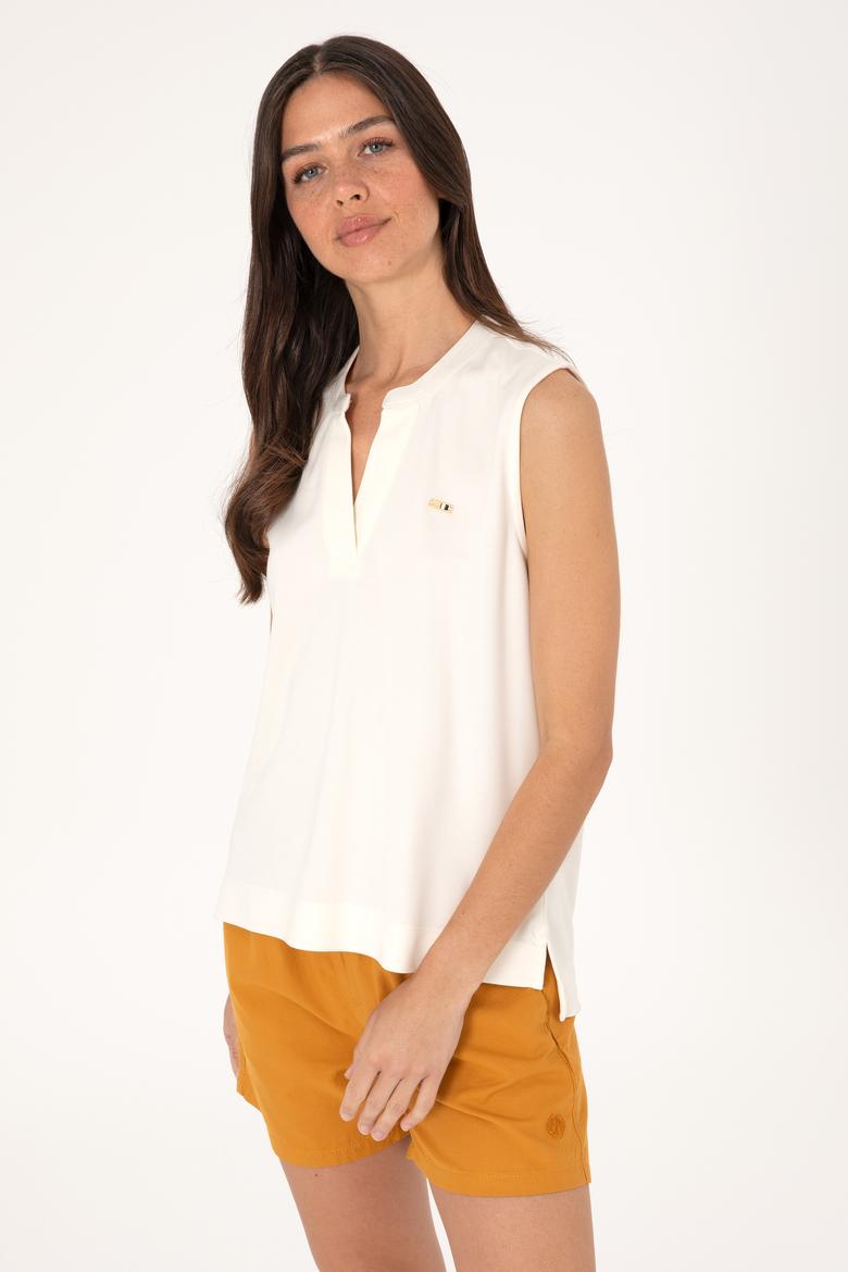 Kadın Krem Kolsuz V Yaka Tişört - 50306736020