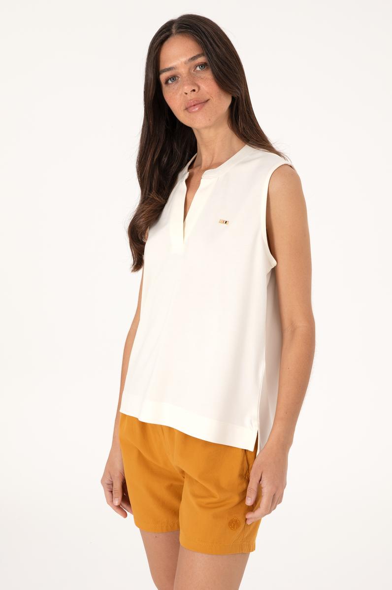 Kadın Krem Kolsuz V Yaka Tişört