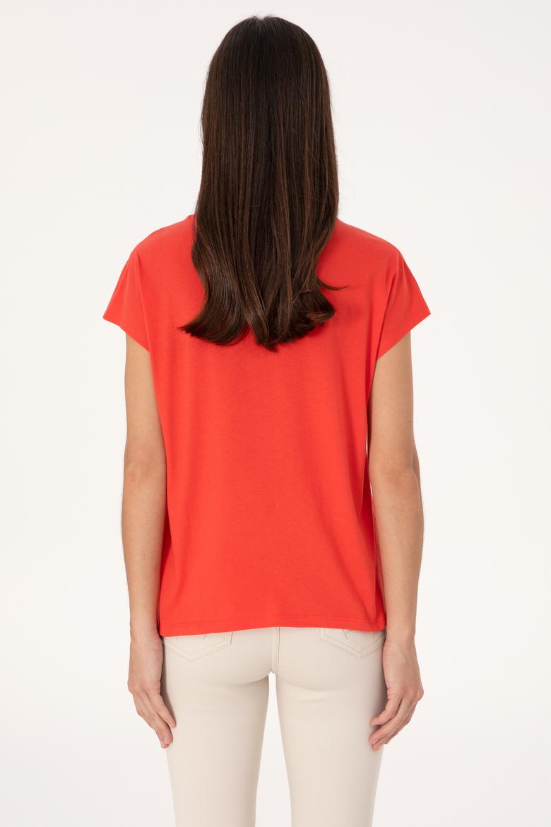 Kadın Kırmızı Bisiklet Yaka Tişört - 50299764016