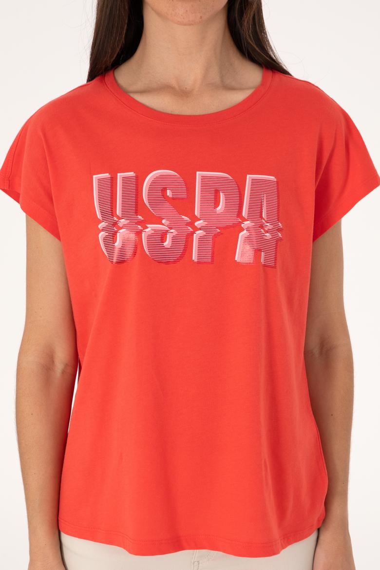 Kadın Kırmızı Bisiklet Yaka Tişört - 50299764016