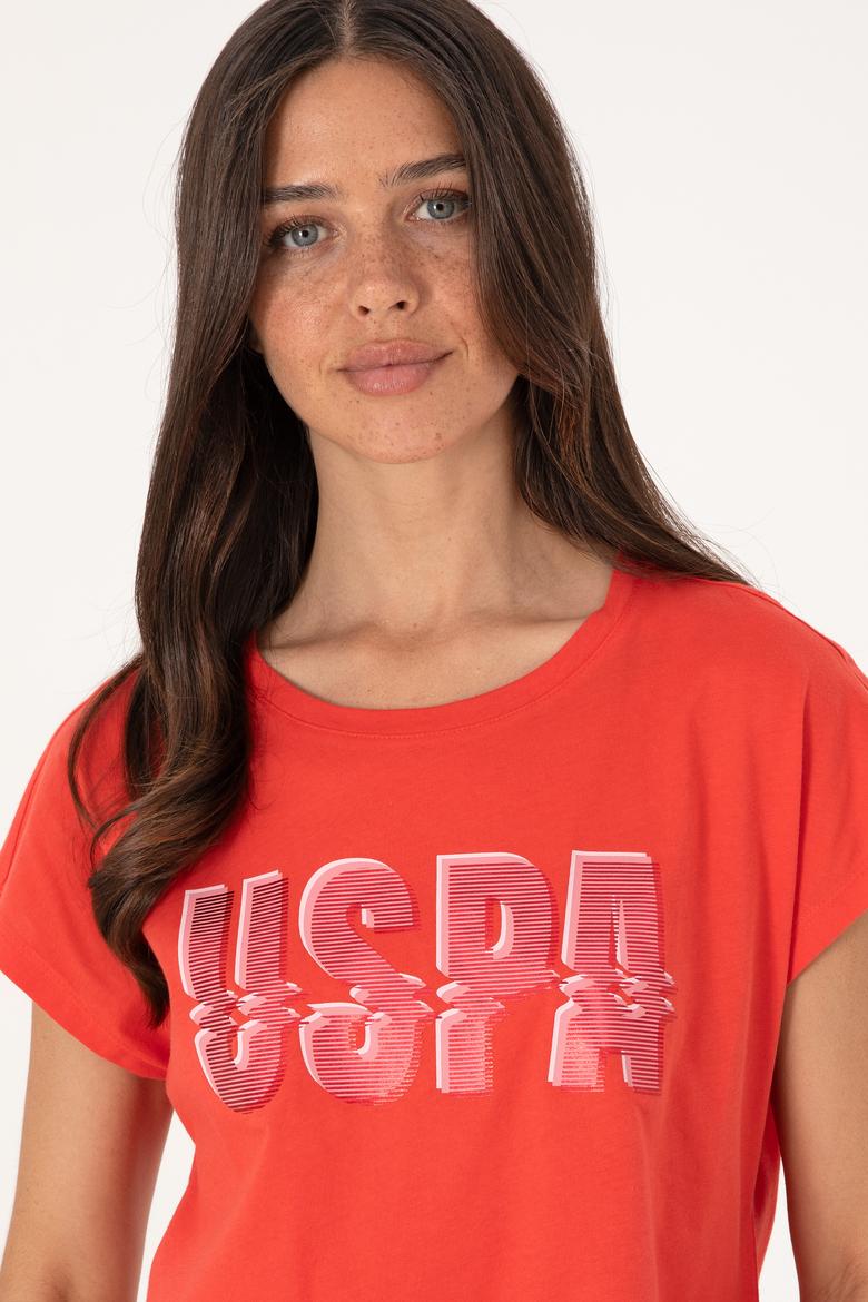 Kadın Kırmızı Bisiklet Yaka Tişört - 50299764016