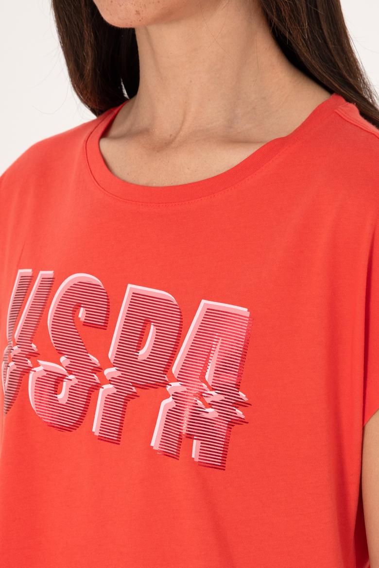 Kadın Kırmızı Bisiklet Yaka Tişört - 50299764016