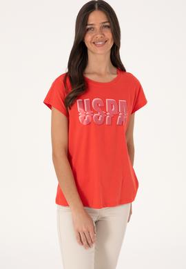 Kadın Kırmızı Bisiklet Yaka Tişört - 50299764016