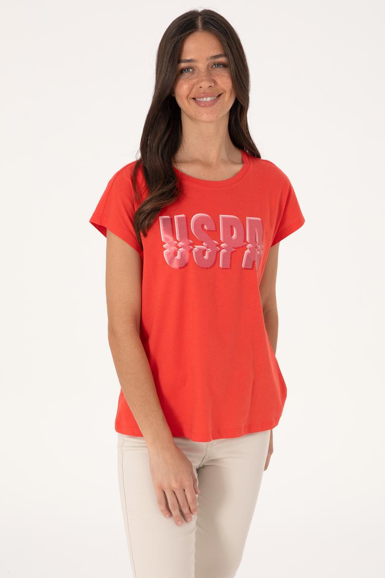 Kadın Kırmızı Bisiklet Yaka Tişört - 50299764016