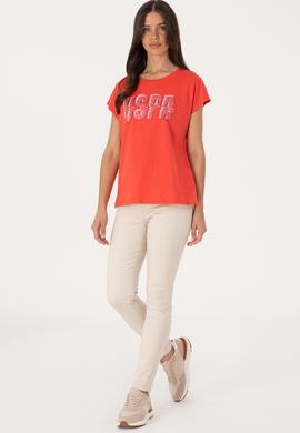 Kadın Kırmızı Bisiklet Yaka Tişört - 50299764016