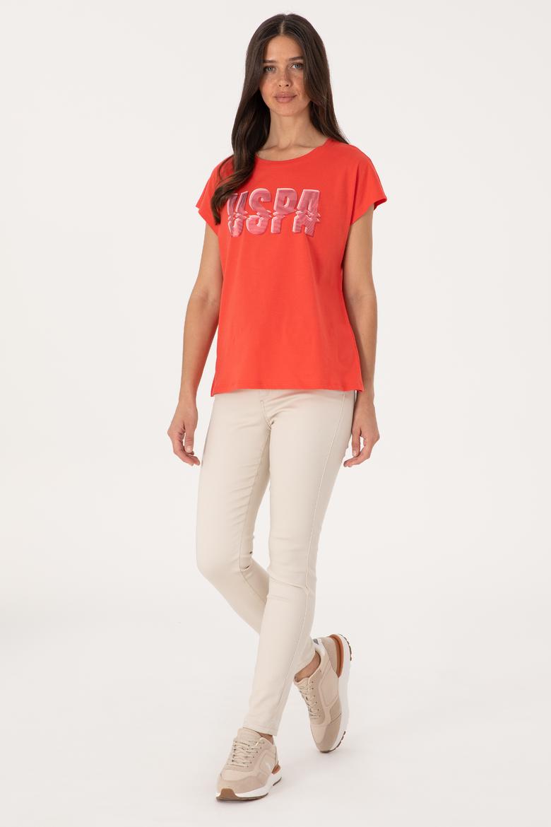 Kadın Kırmızı Bisiklet Yaka Tişört - 50299764016