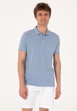 Erkek Slim Fit Mavi Polo Yaka Tişört - 50299538037