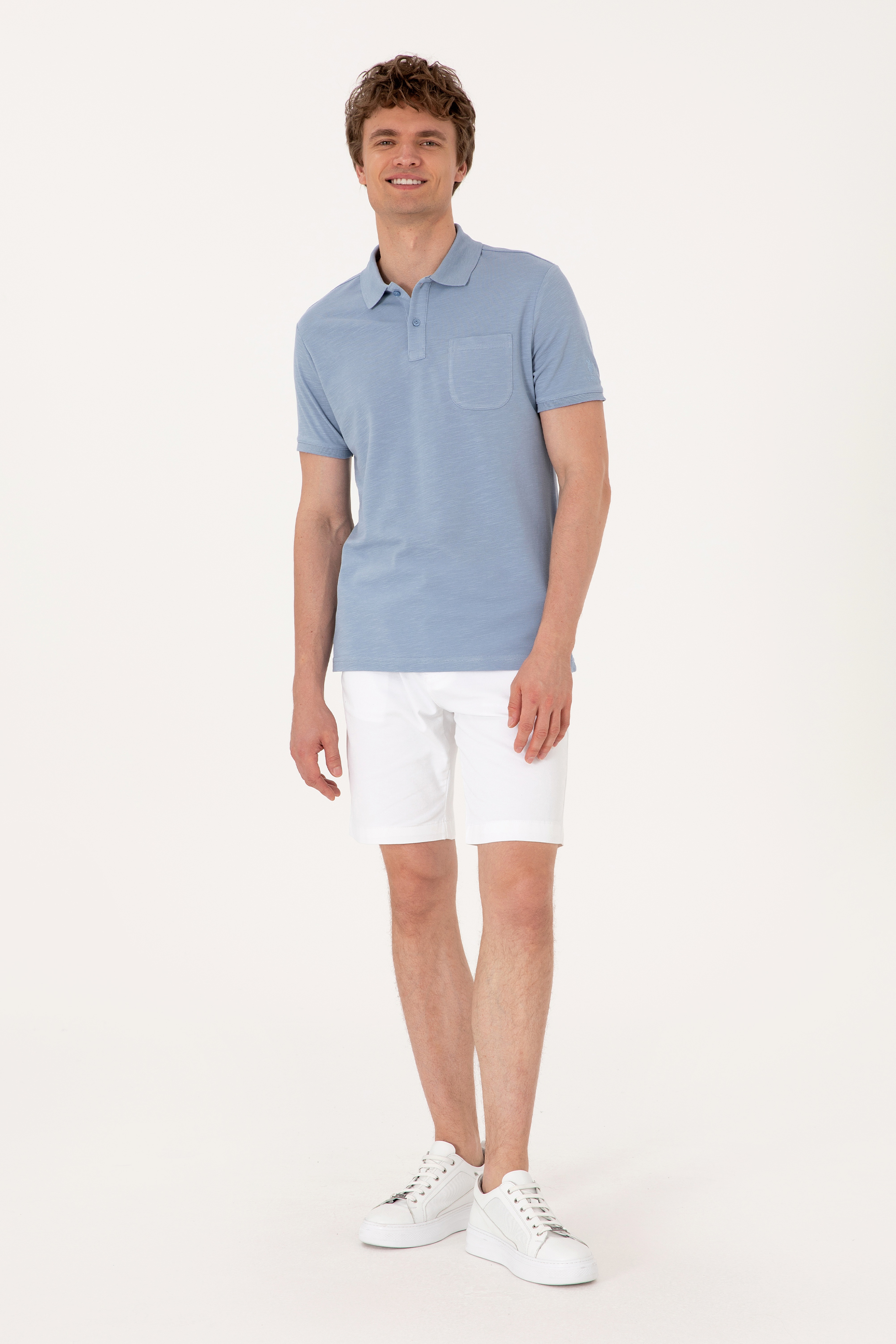 Erkek Slim Fit Mavi Polo Yaka Tişört - Image 4