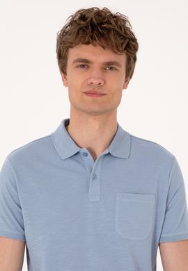 Erkek Slim Fit Mavi Polo Yaka Tişört - 50299538037