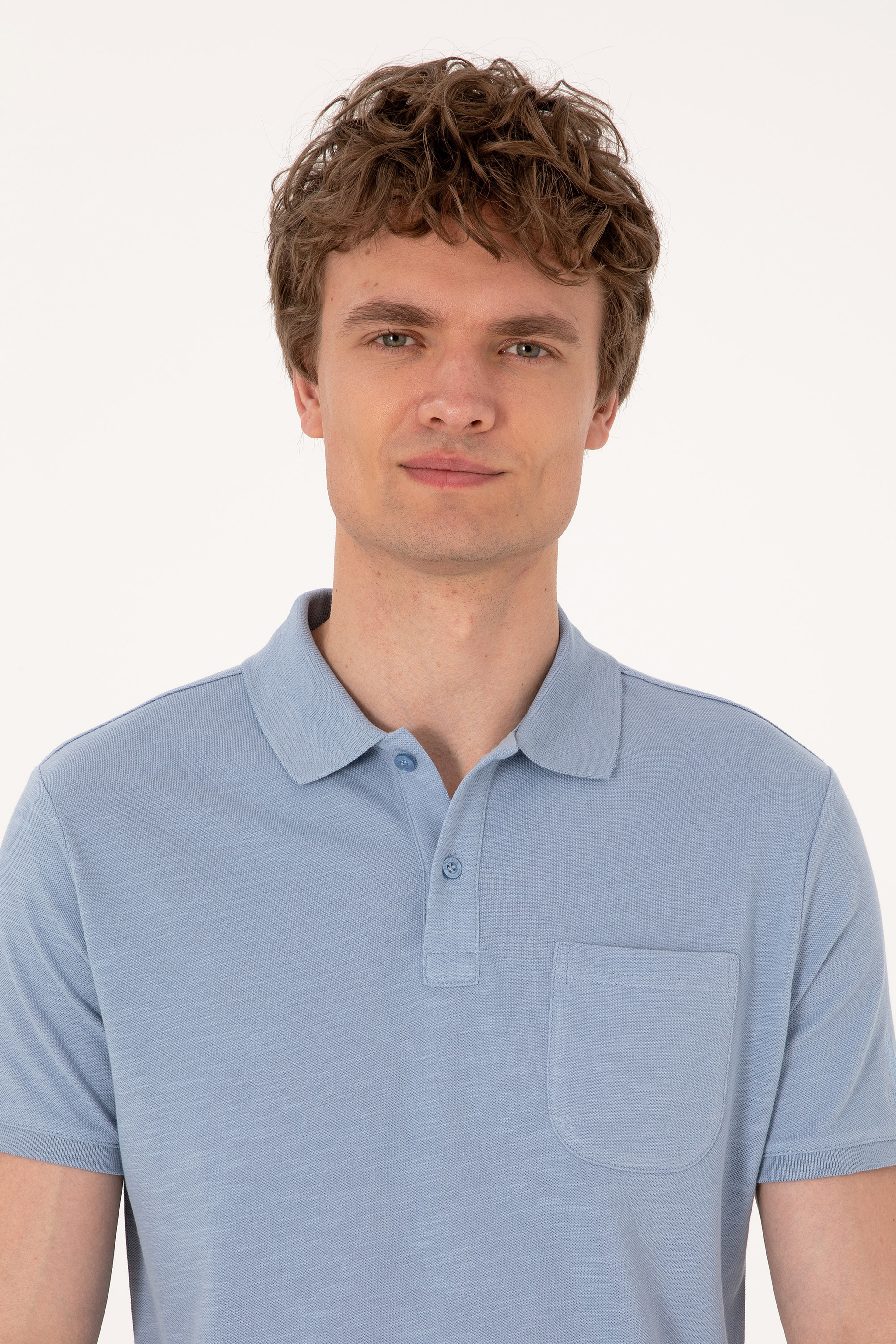 Erkek Slim Fit Mavi Polo Yaka Tişört - Image 2