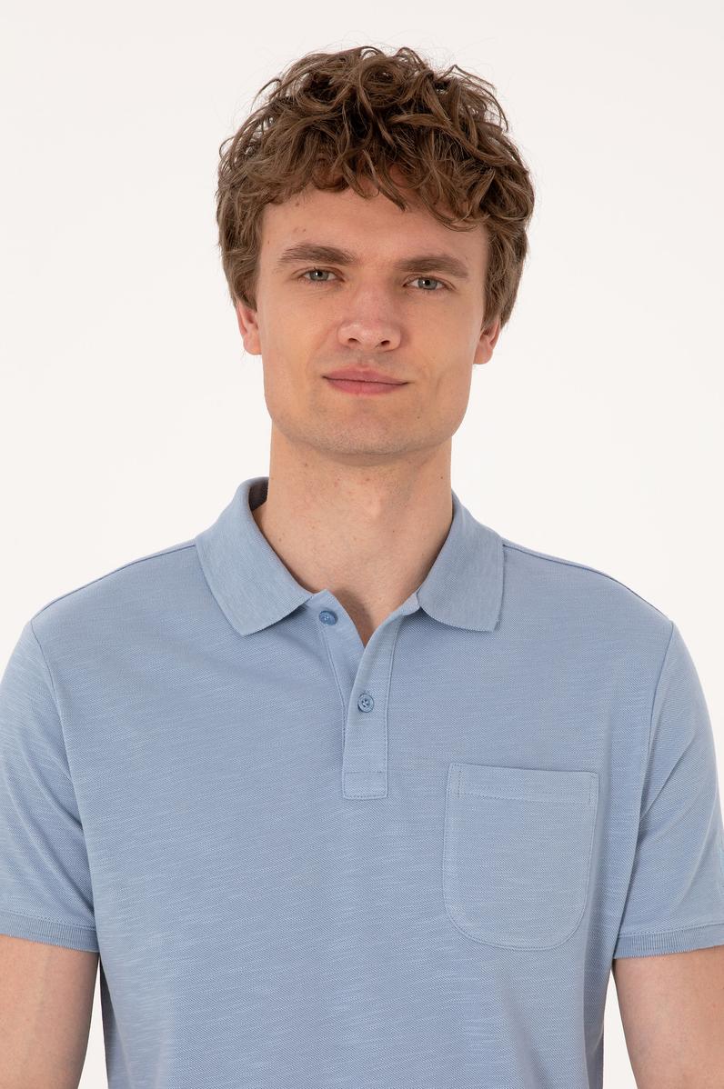 Erkek Slim Fit Mavi Polo Yaka Tişört