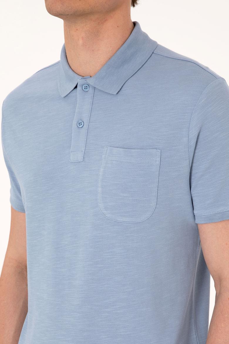 Erkek Slim Fit Mavi Polo Yaka Tişört - 50299538037