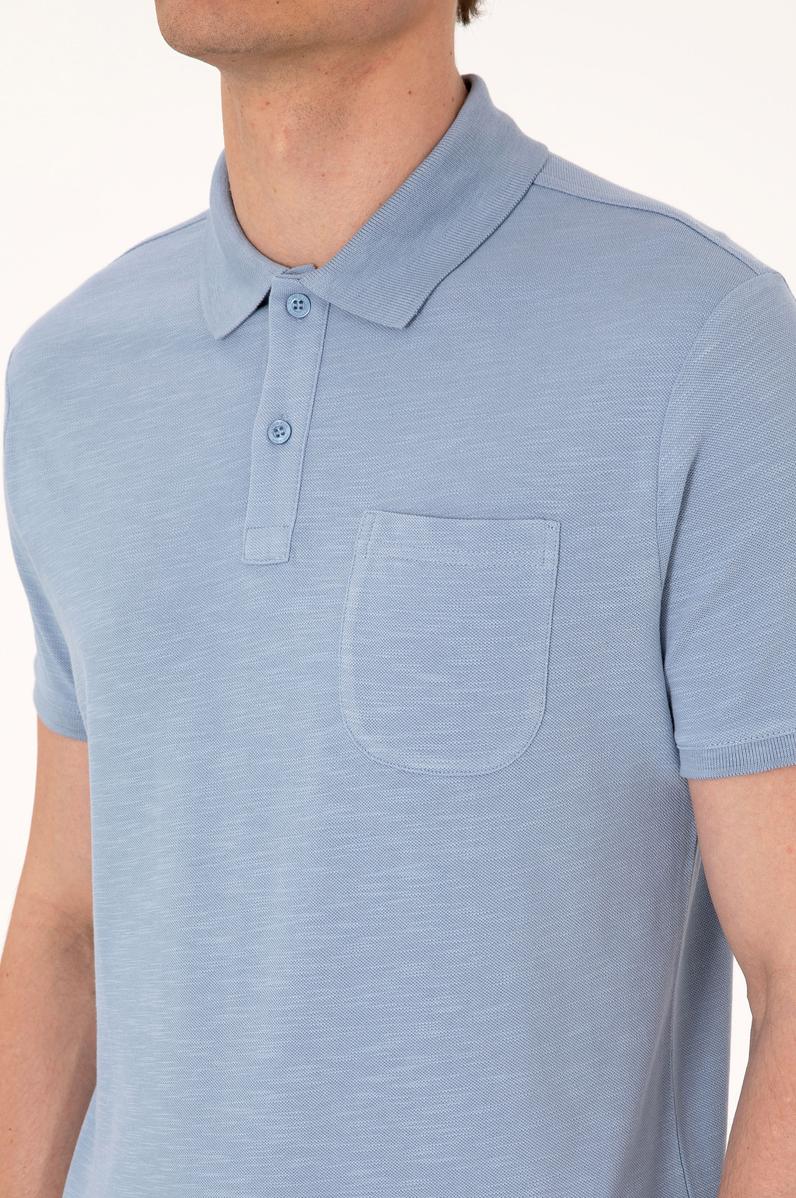 Erkek Slim Fit Mavi Polo Yaka Tişört