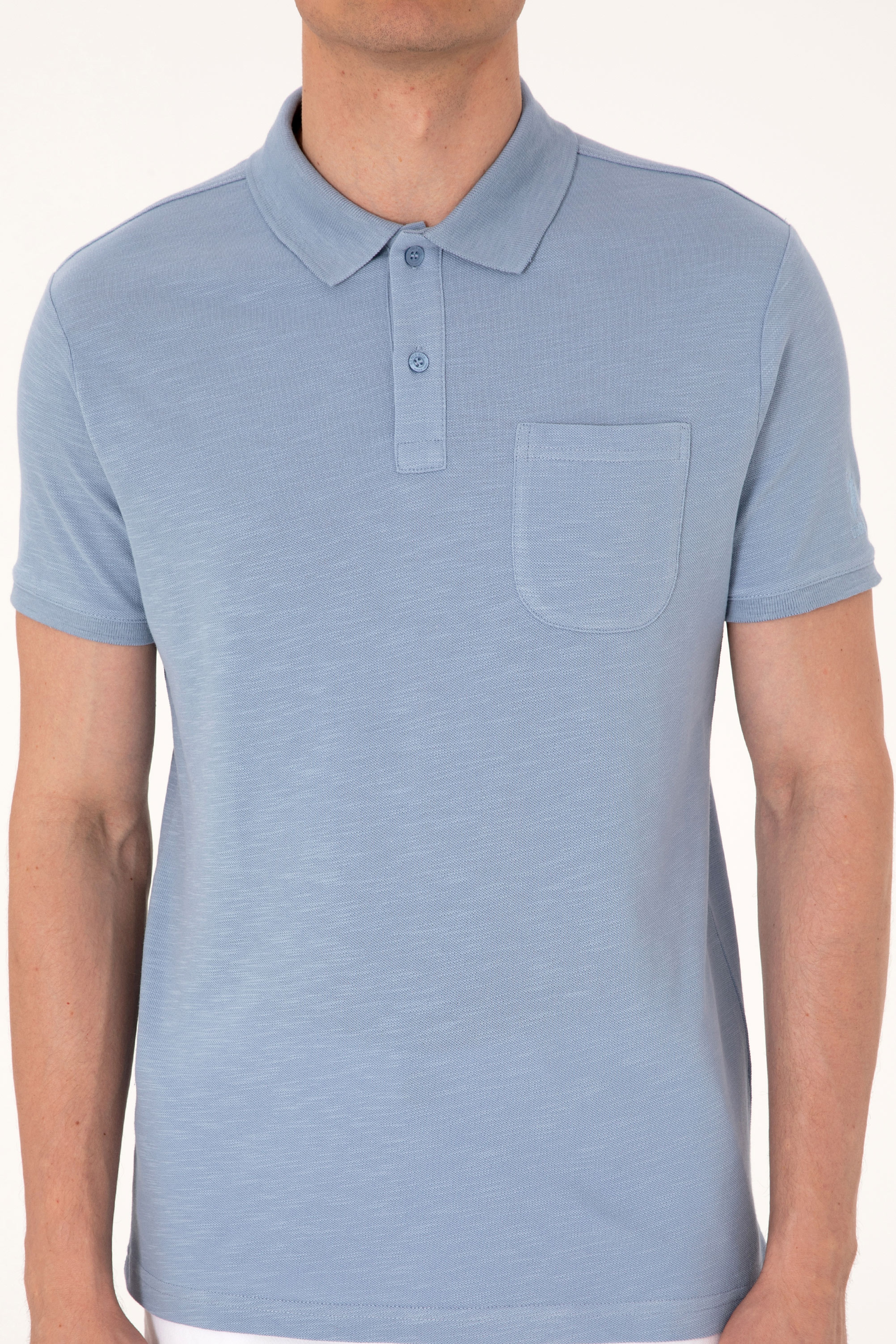 Erkek Slim Fit Mavi Polo Yaka Tişört - Image 6