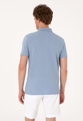 Erkek Slim Fit Mavi Polo Yaka Tişört - 50299538037