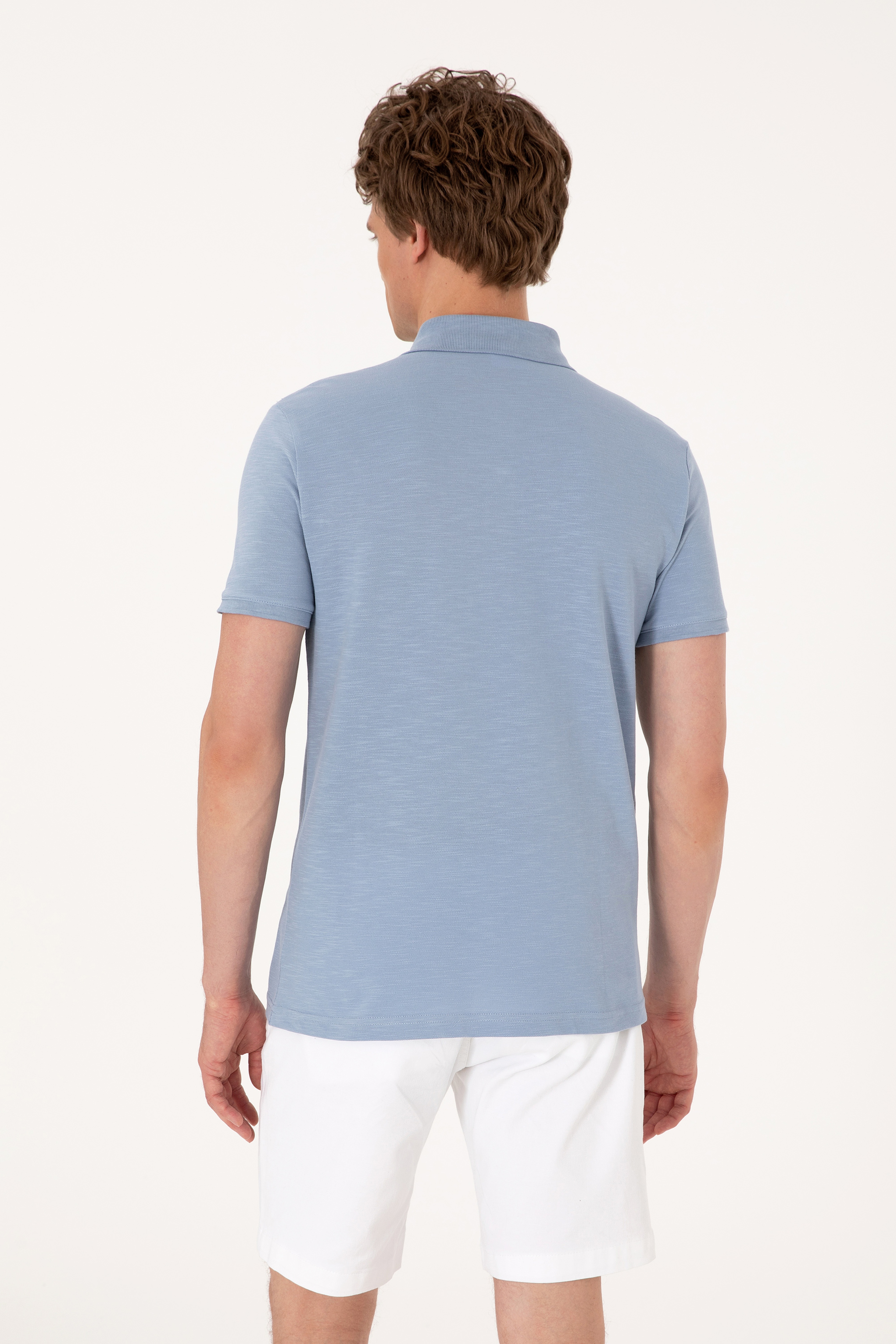 Erkek Slim Fit Mavi Polo Yaka Tişört - Image 5