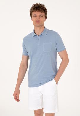 Erkek Slim Fit Mavi Polo Yaka Tişört - 50299538037