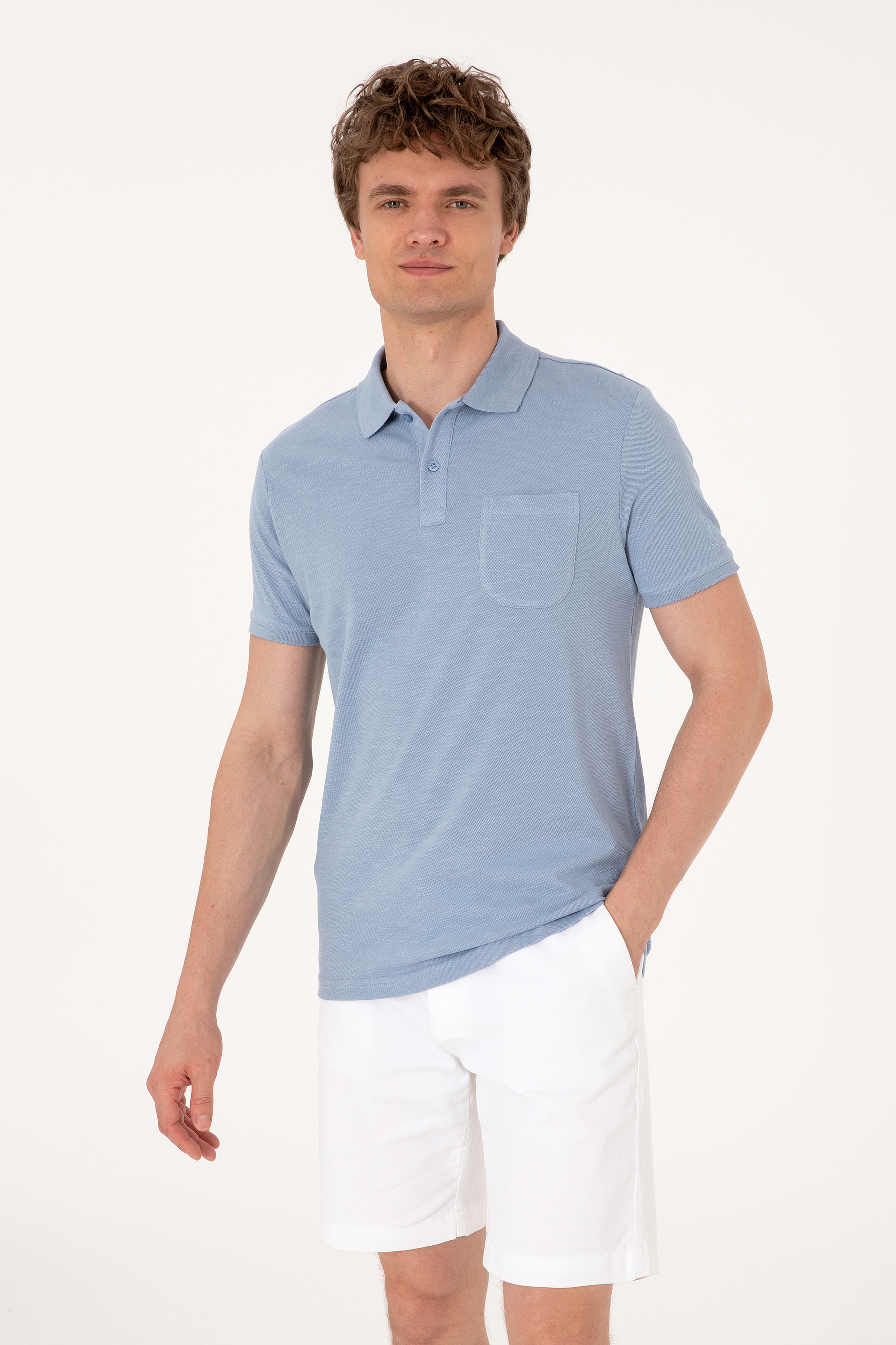 Erkek Slim Fit Mavi Polo Yaka Tişört - Image 3