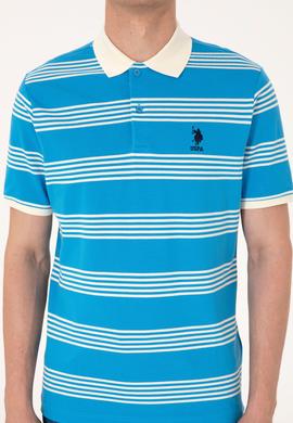 Erkek Regular Fit Polo Yaka Turkuaz Çizgili Tişört - 50306826033