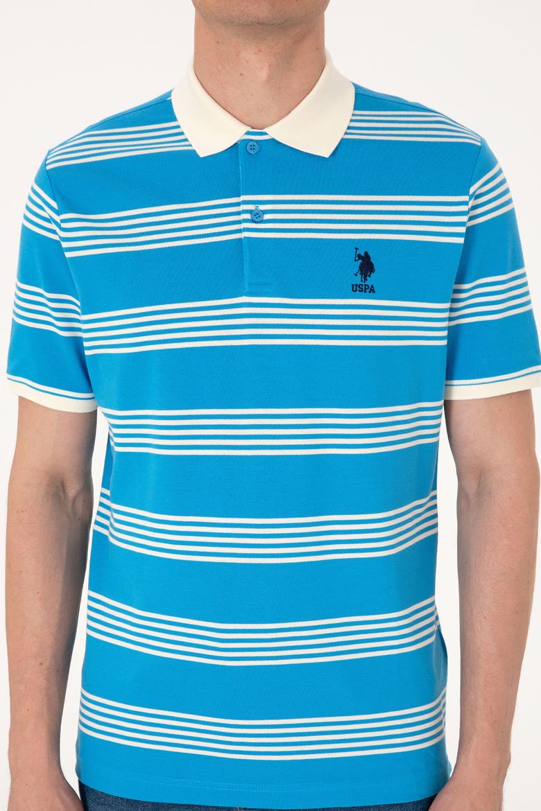 Erkek Regular Fit Polo Yaka Turkuaz Çizgili Tişört - 50306826033
