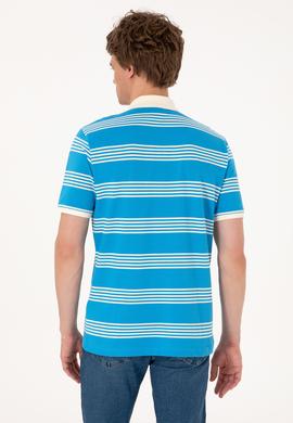 Erkek Regular Fit Polo Yaka Turkuaz Çizgili Tişört - 50306826033