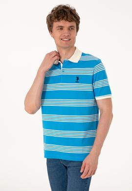 Erkek Regular Fit Polo Yaka Turkuaz Çizgili Tişört - 50306826033