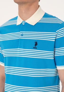 Erkek Regular Fit Polo Yaka Turkuaz Çizgili Tişört - 50306826033