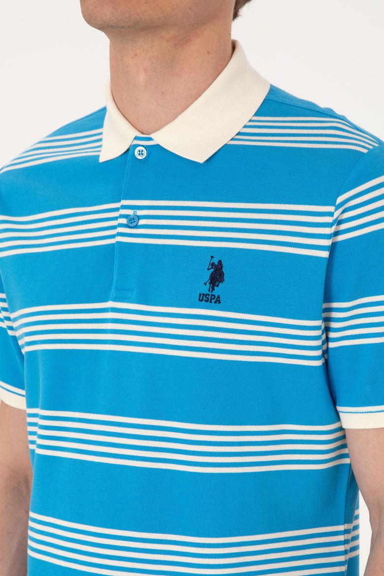 Erkek Regular Fit Polo Yaka Turkuaz Çizgili Tişört - 50306826033