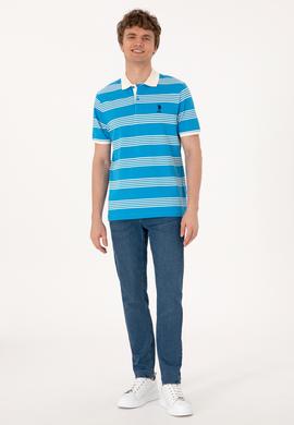 Erkek Regular Fit Polo Yaka Turkuaz Çizgili Tişört - 50306826033