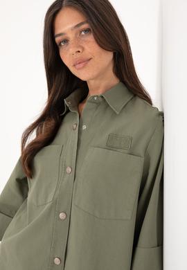 Kadın Koyu Haki Uzun Kollu Gömlek - 50299437013