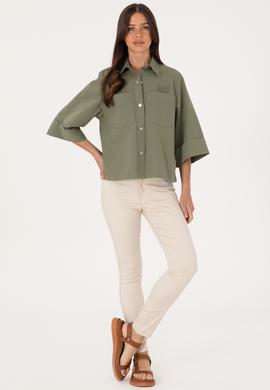 Kadın Koyu Haki Uzun Kollu Gömlek - 50299437013