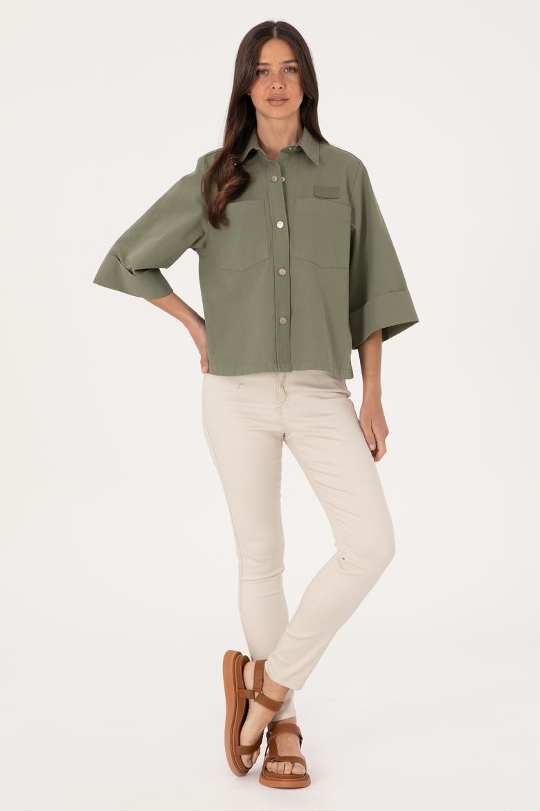 Kadın Koyu Haki Uzun Kollu Gömlek - 50299437013