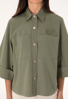 Kadın Koyu Haki Uzun Kollu Gömlek - 50299437013