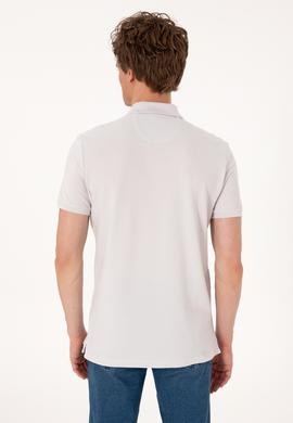 Erkek Slim Fit Polo Yaka Açık Gri Basic Tişört - 50310669096