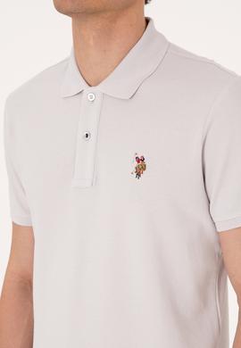 Erkek Slim Fit Polo Yaka Açık Gri Basic Tişört - 50310669096