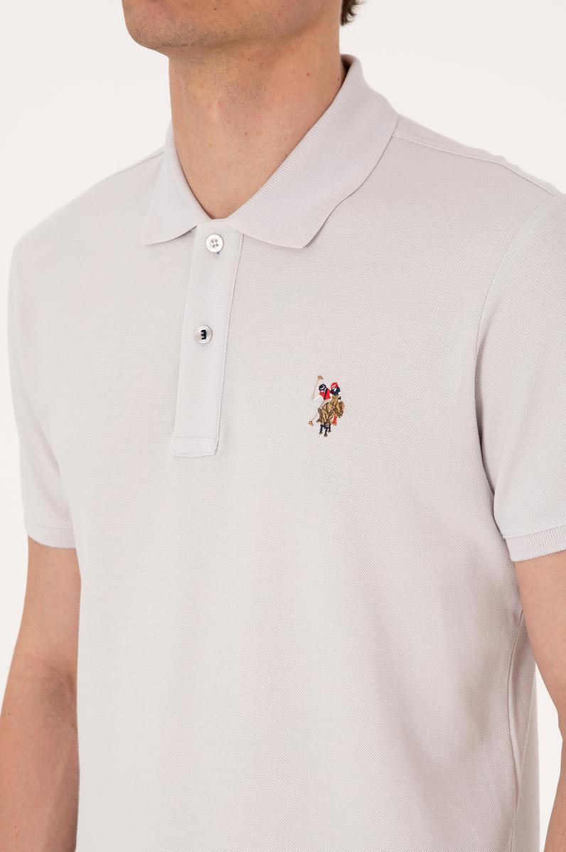 Erkek Slim Fit Polo Yaka Açık Gri Basic Tişört