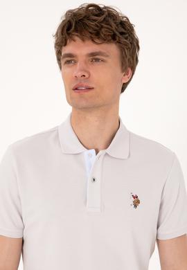 Erkek Slim Fit Polo Yaka Açık Gri Basic Tişört - 50310669096