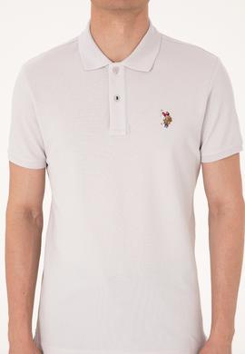 Erkek Slim Fit Polo Yaka Açık Gri Basic Tişört - 50310669096