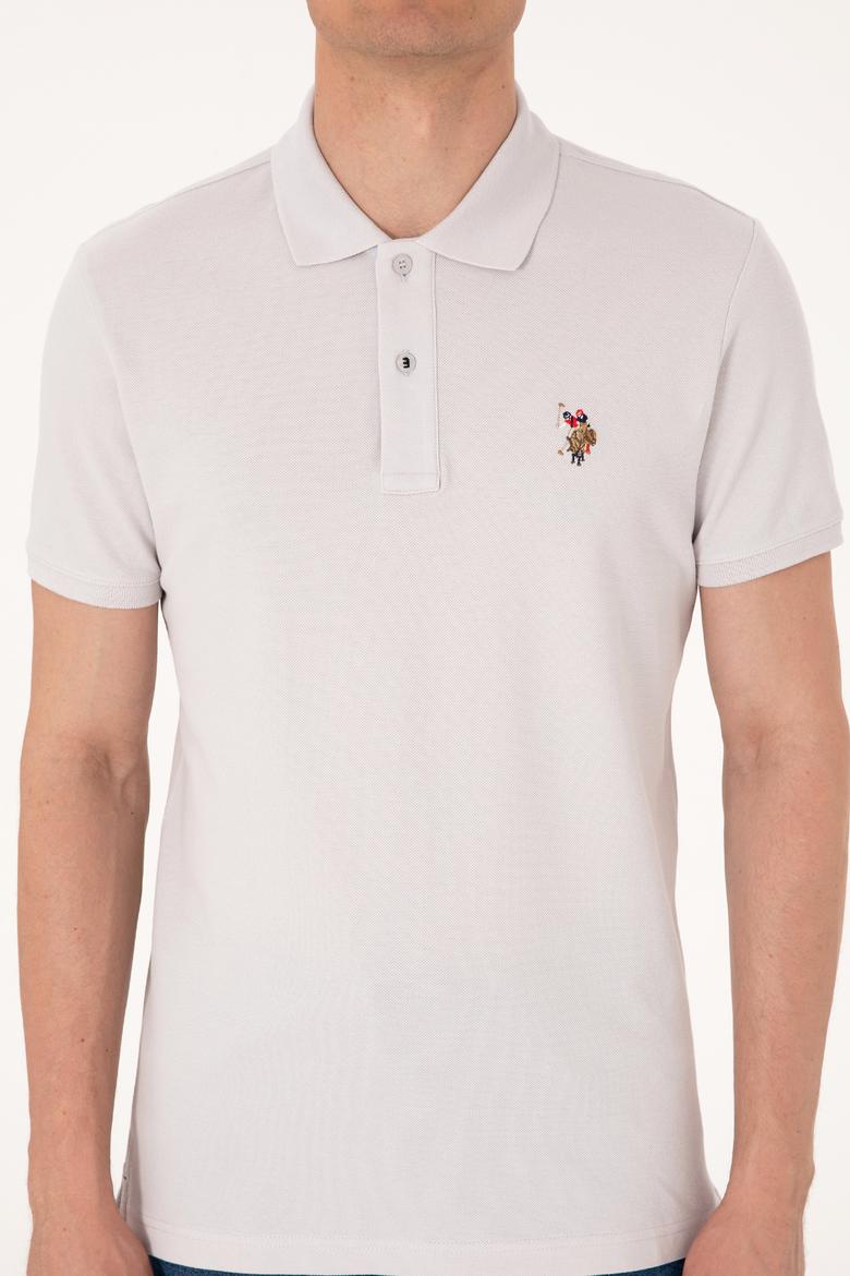 Erkek Slim Fit Polo Yaka Açık Gri Basic Tişört - 50310669096