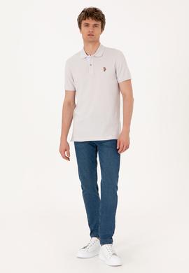 Erkek Slim Fit Polo Yaka Açık Gri Basic Tişört - 50310669096