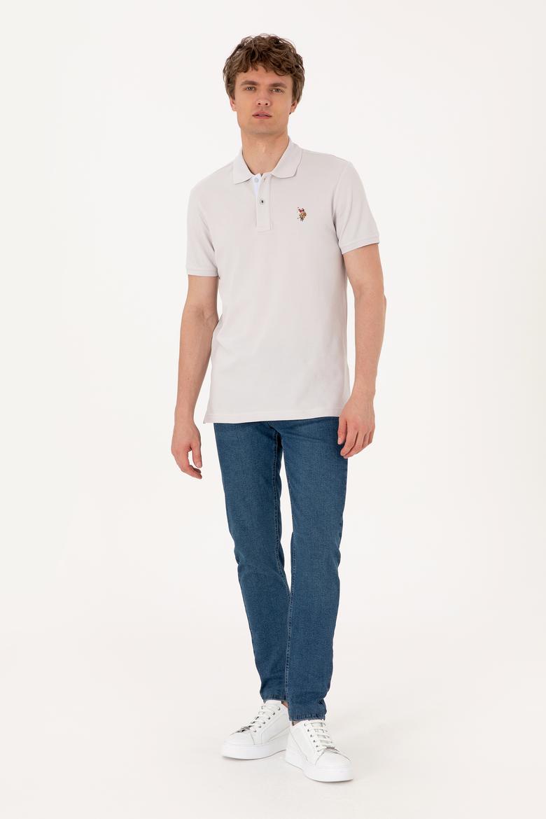 Erkek Slim Fit Polo Yaka Açık Gri Basic Tişört - 50310669096