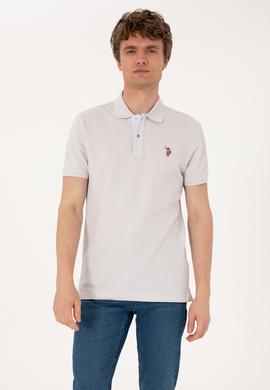 Erkek Slim Fit Polo Yaka Açık Gri Basic Tişört - 50310669096