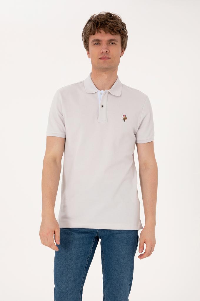 Erkek Slim Fit Polo Yaka Açık Gri Basic Tişört