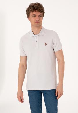 Erkek Slim Fit Polo Yaka Açık Gri Basic Tişört - 50310669096