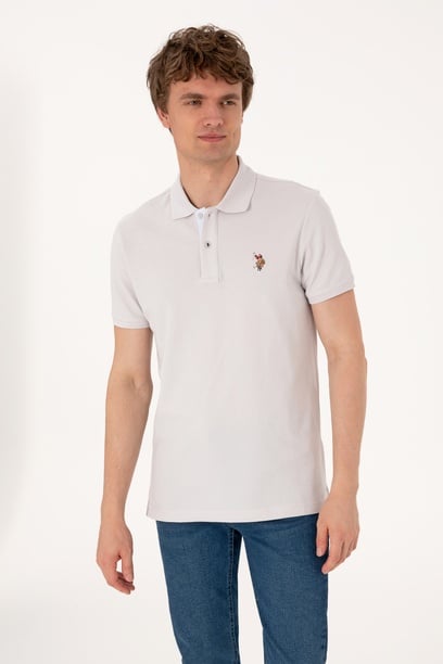Erkek Slim Fit Polo Yaka Açık Gri Basic Tişört