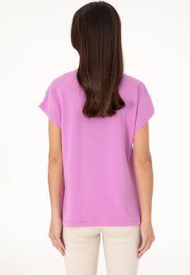 Kadın Fuşya Çizgili Bisiklet Yaka Tişört - 50300767006