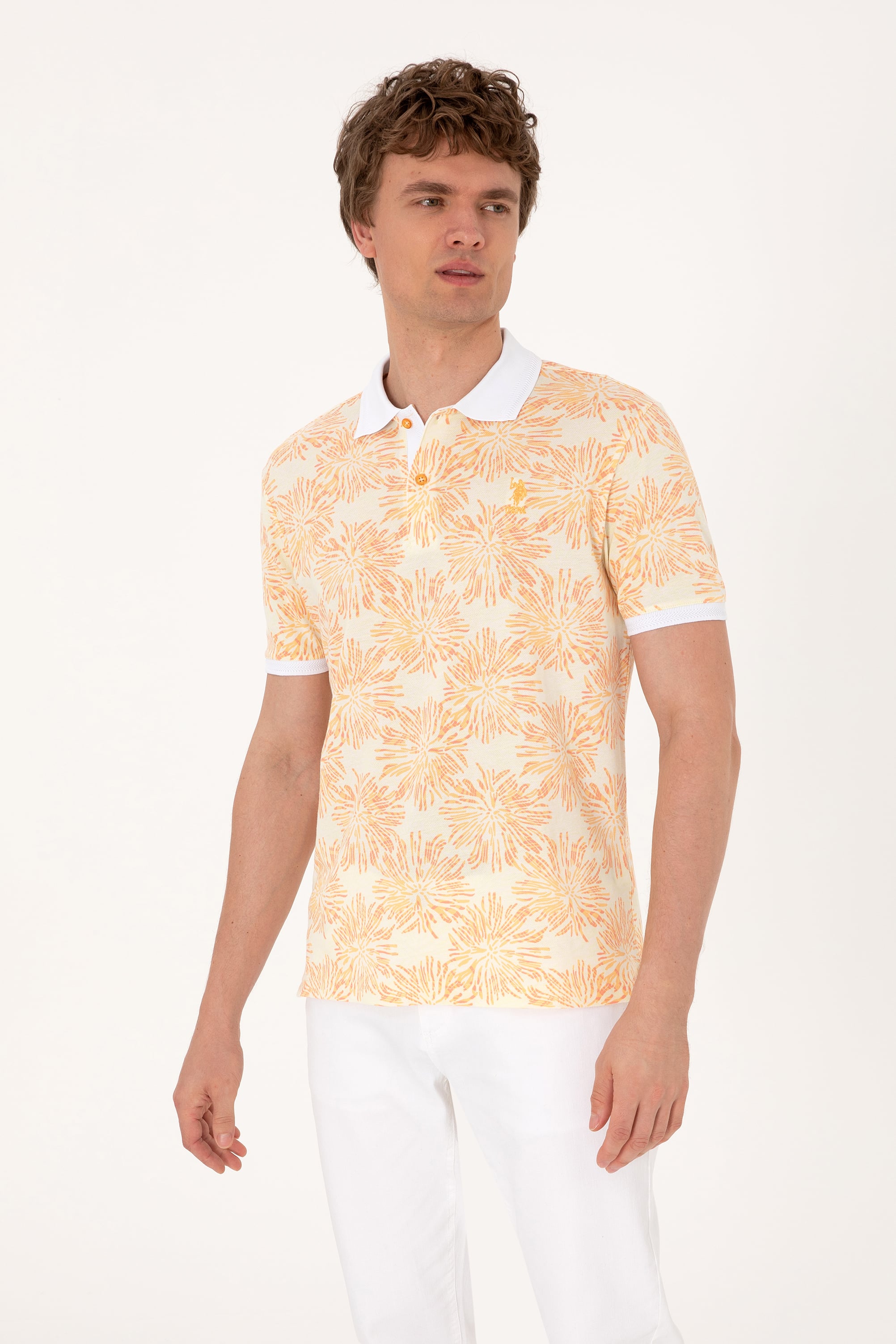 Erkek Regular Fit Polo Yaka Turuncu Tişört - Image 3