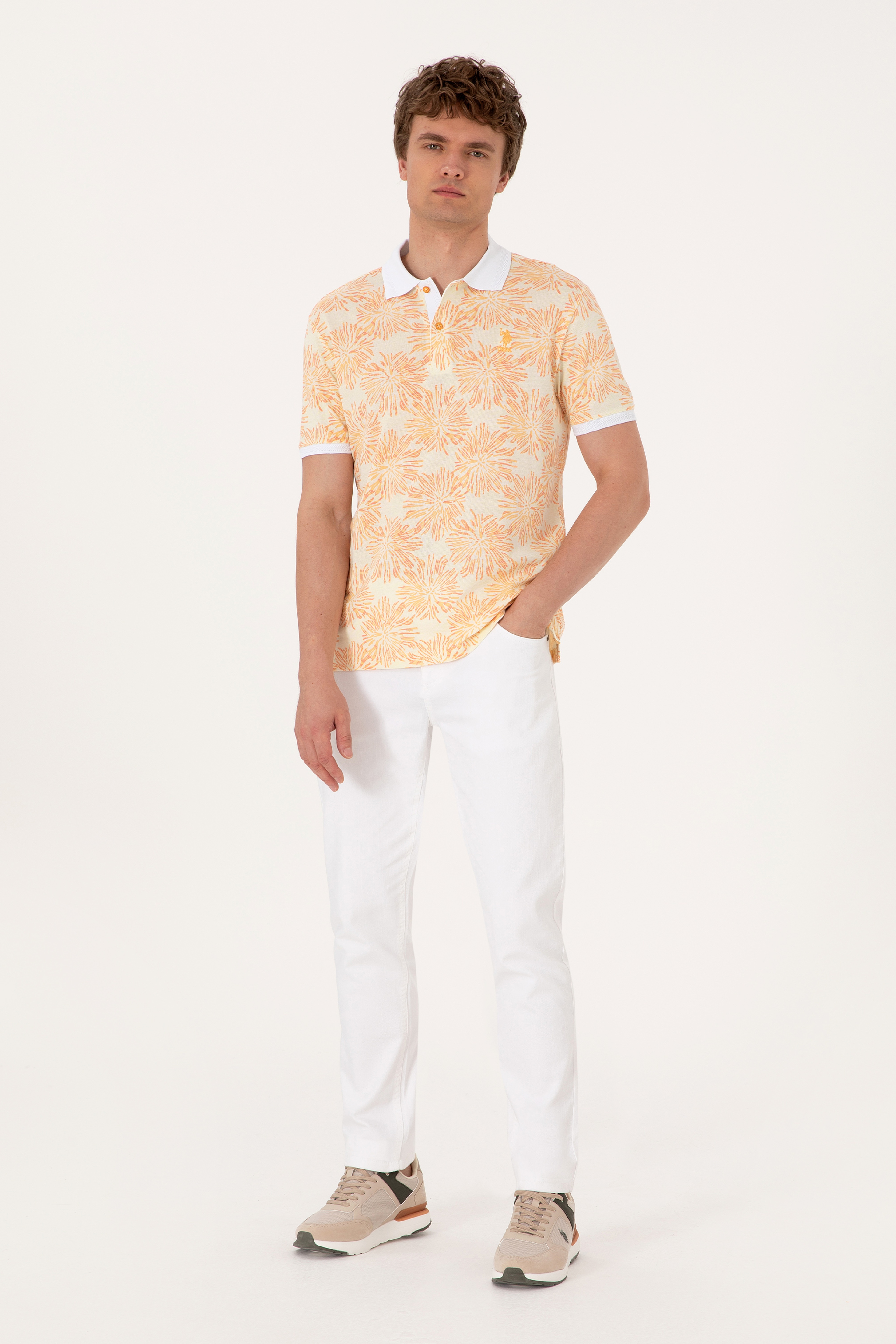 Erkek Regular Fit Polo Yaka Turuncu Tişört - Image 4