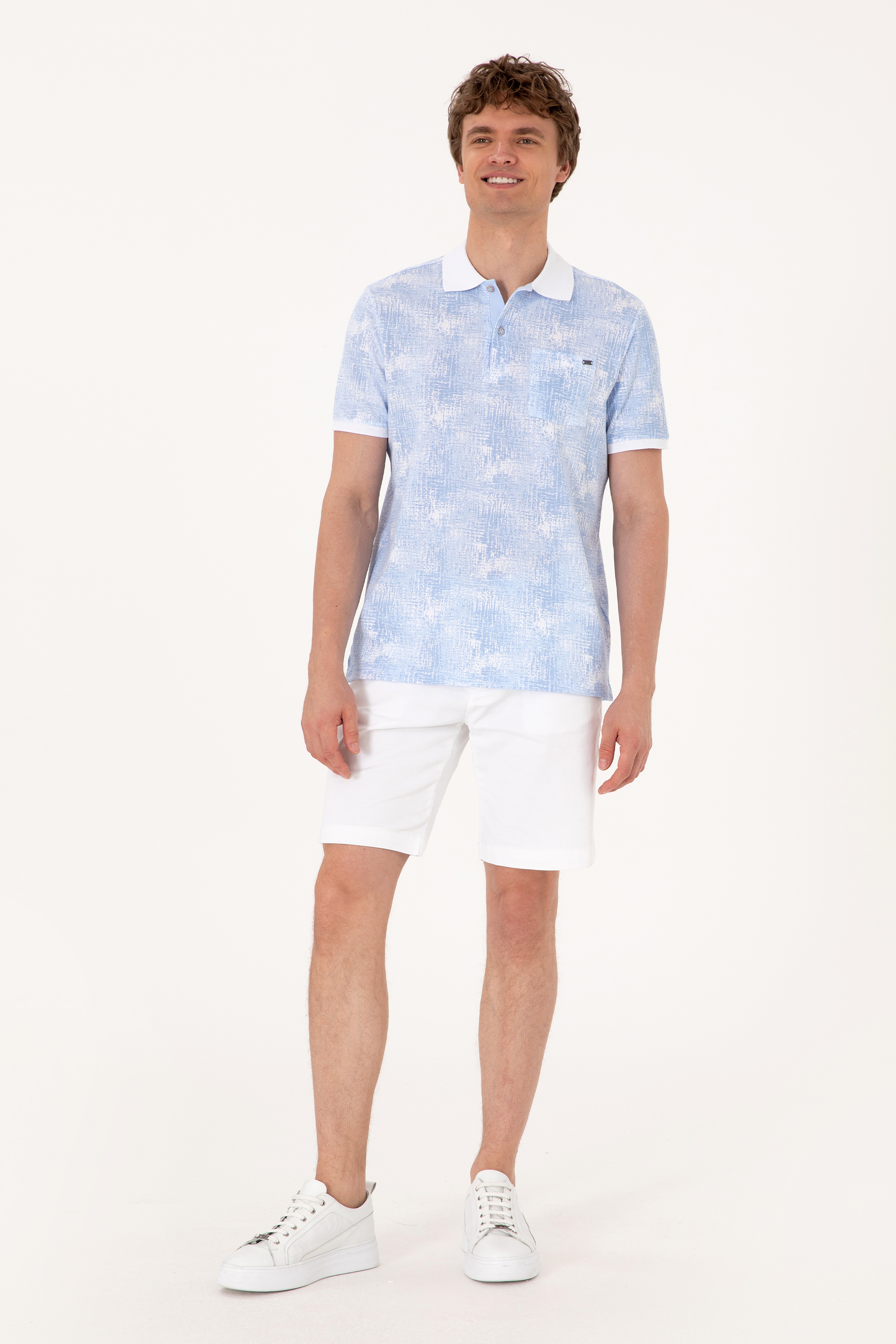 Erkek Regular Fit Polo Yaka Açık Mavi Tişört - Image 4
