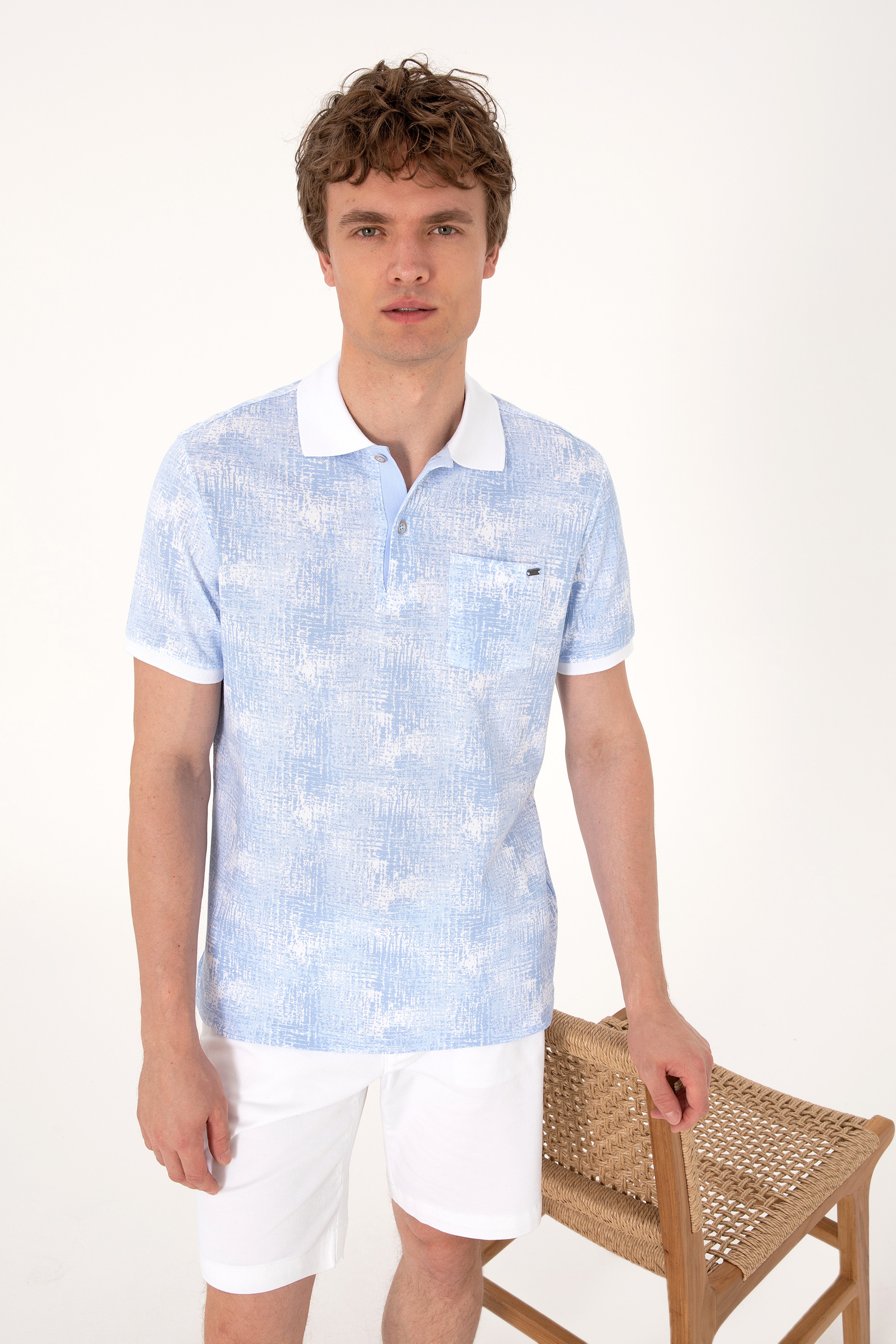 Erkek Regular Fit Polo Yaka Açık Mavi Tişört